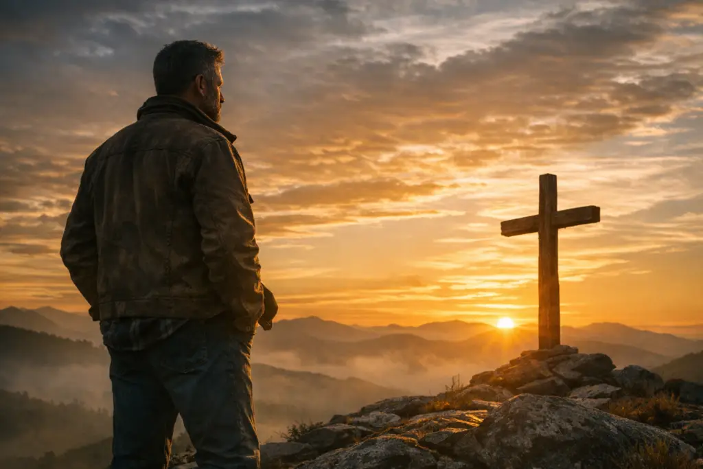 Man sitting in quiet reflection with a Bible, representing faith in real life and trusting God through everyday struggles.