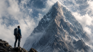 A man standing before a giant mountain symbolizing faith, prayer, and trusting God through impossible circumstances.