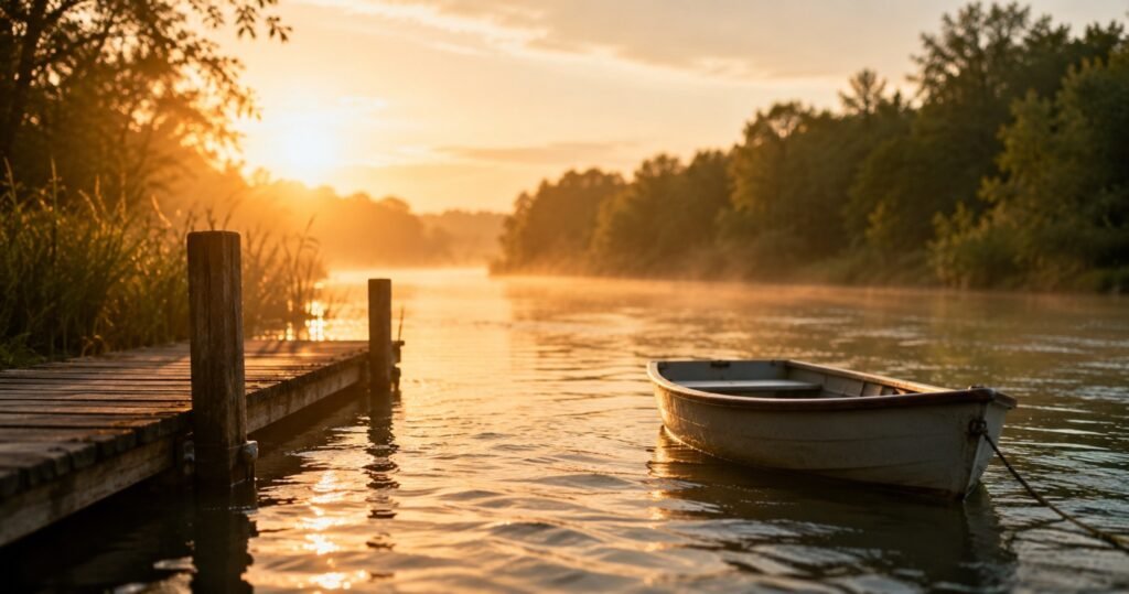 spiritual discipline drifting boat morning light
