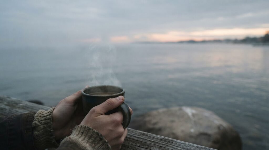 Quiet morning by the water, a moment of stillness before the day's demands begin