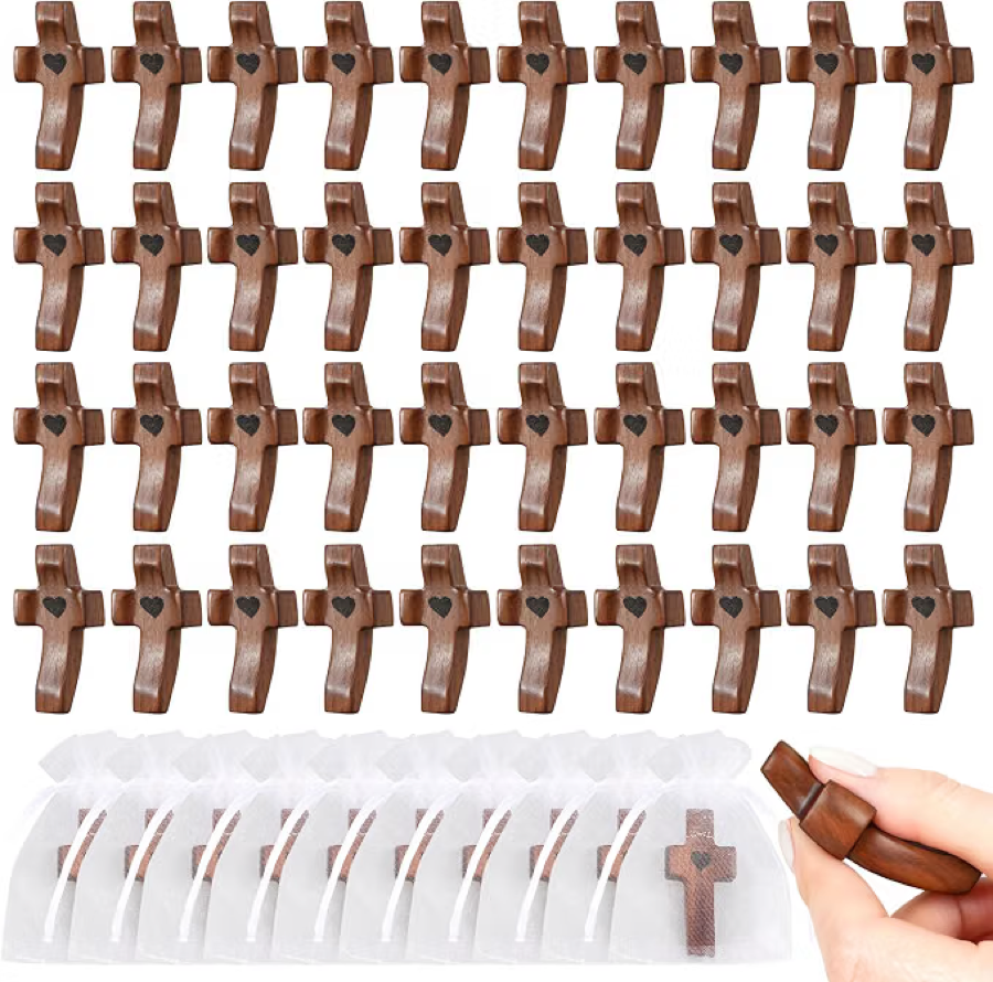 Wooden pocket worry crosses with gift bags