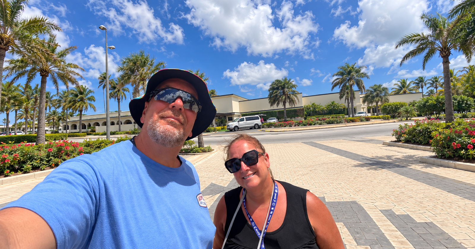 Michael and Annita smiling together during their Caribbean cruise